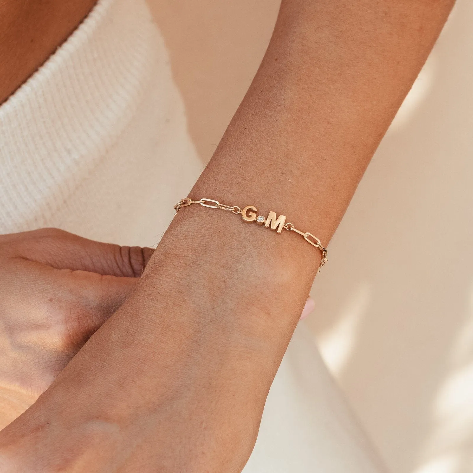 2 Initials Diamond Bracelet - 14K Yellow Gold