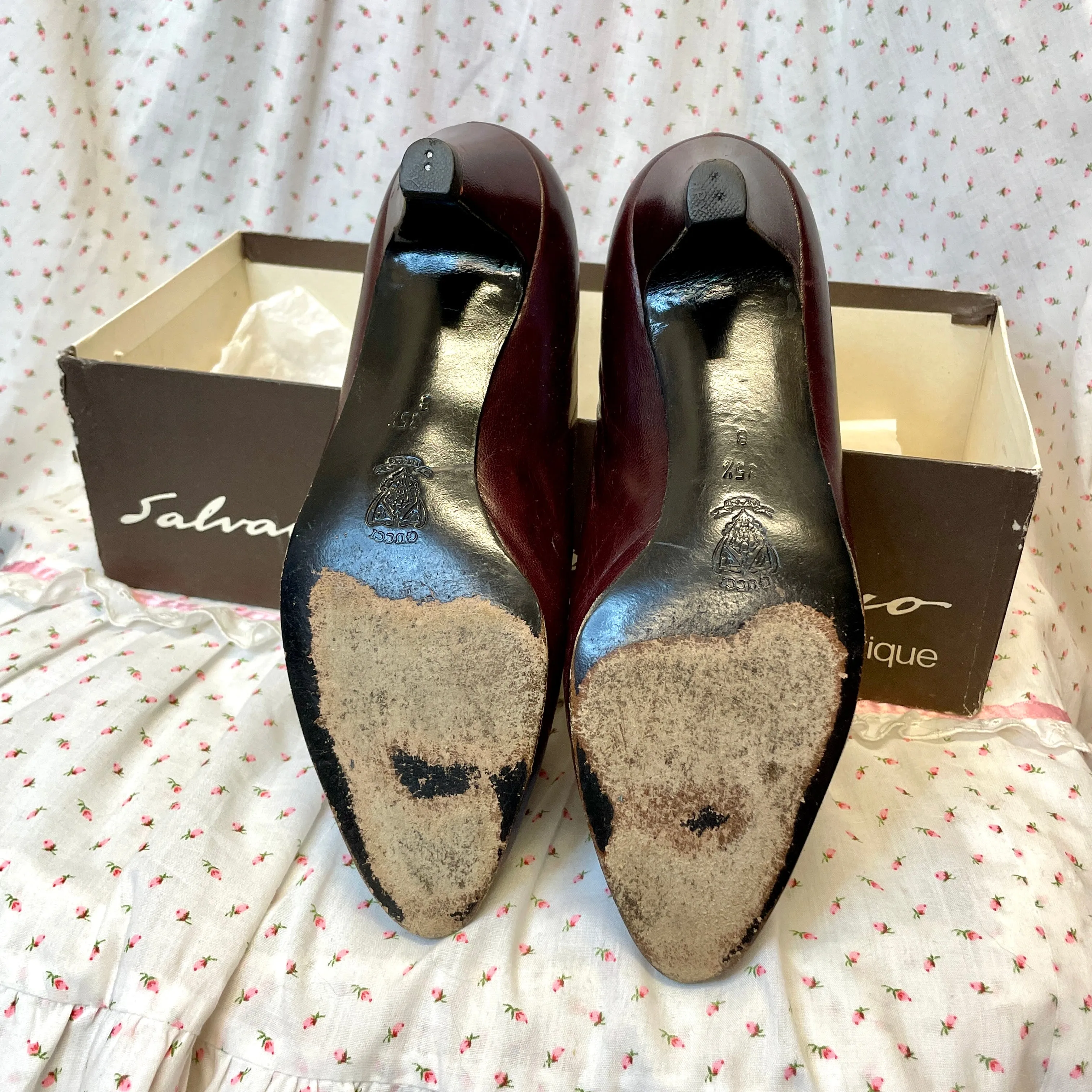 70s Gucci Designer Oxblood Made in Italy Leather Vintage Pumps Size EU 35.5