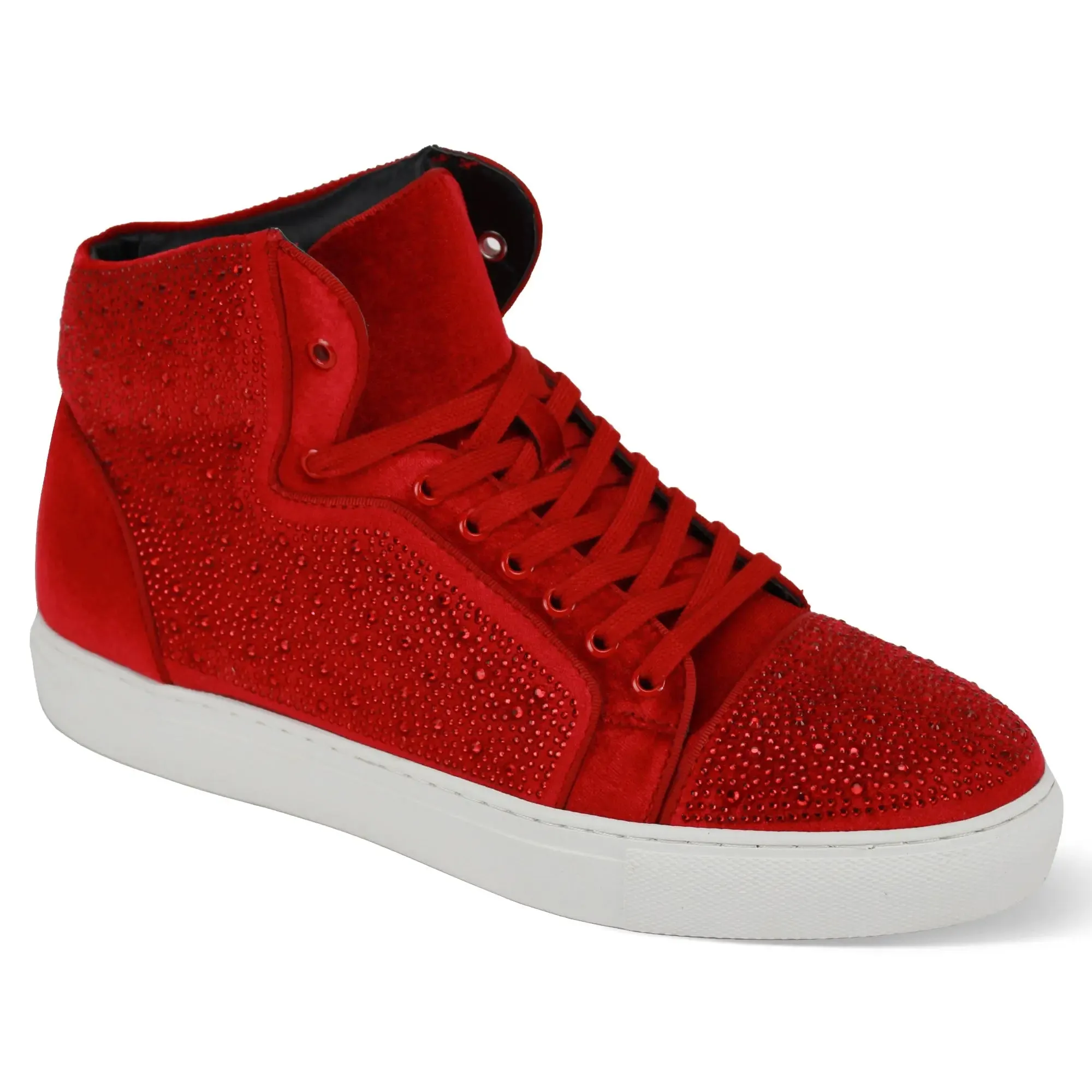 After Midnight Flash in Fire Red Jeweled High Top Sneakers