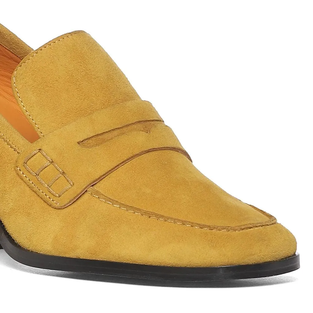 Amelia Mustard Suede Leather Moccasins