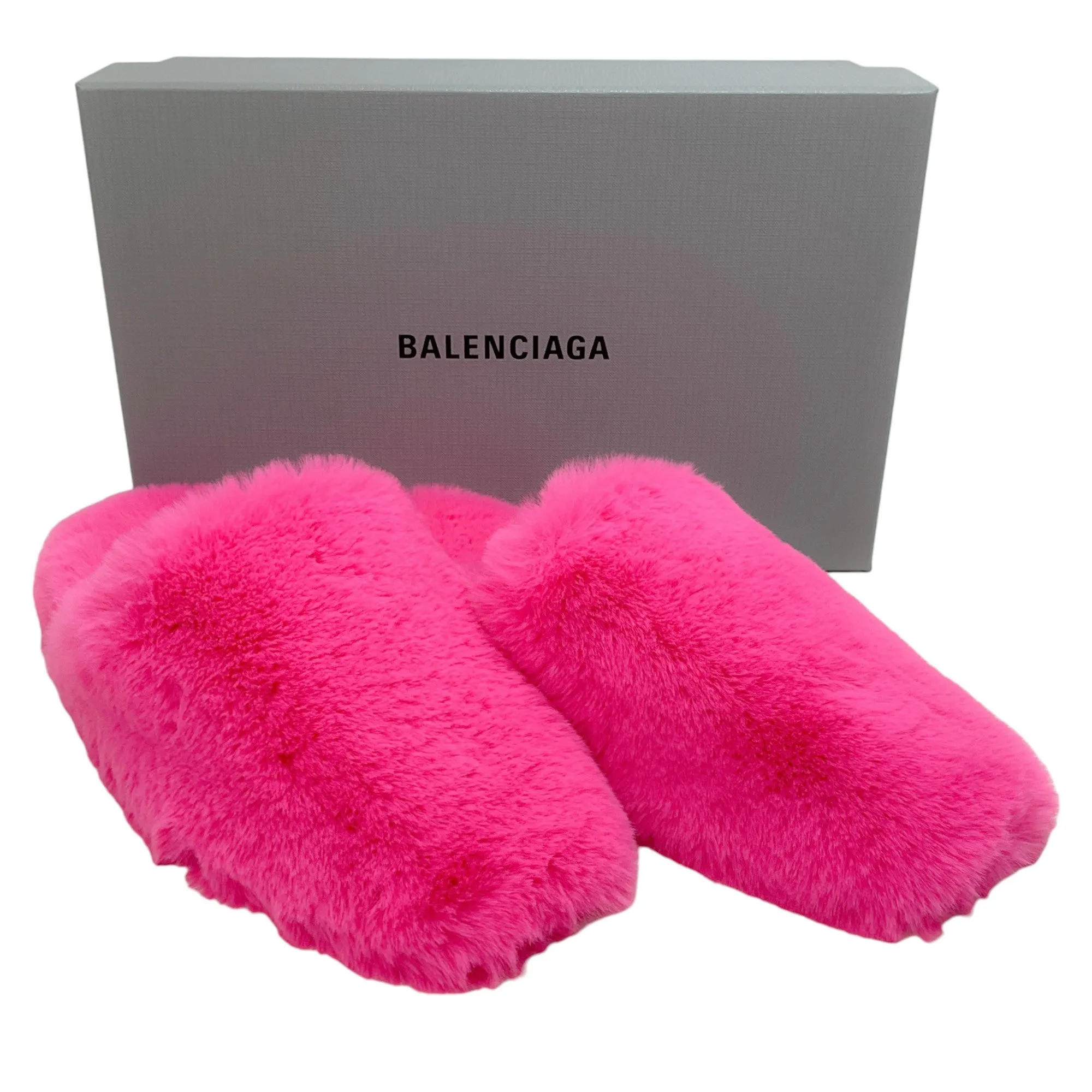 Balenciaga Fluo Pink Faux Fur Teddy Mules