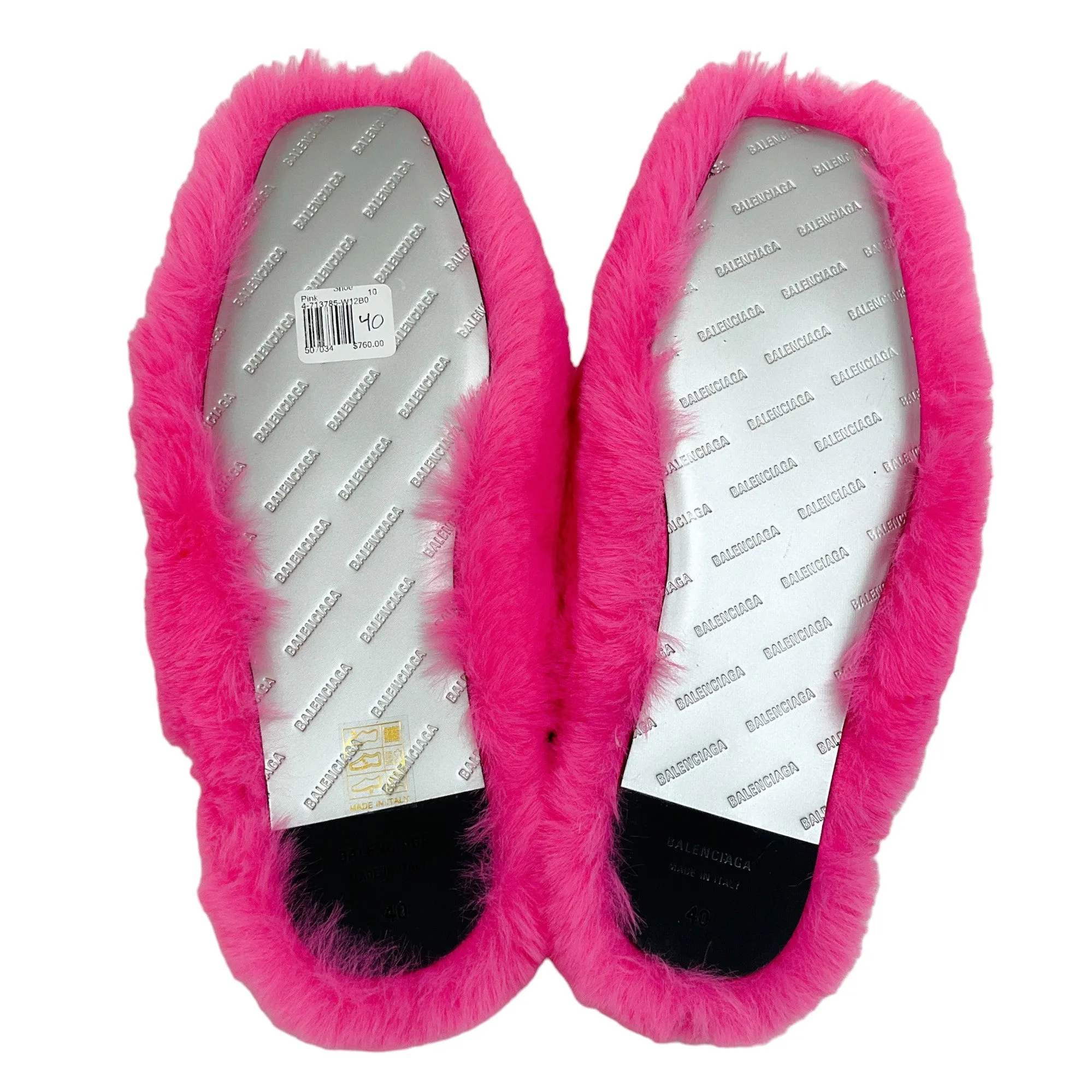 Balenciaga Fluo Pink Faux Fur Teddy Mules