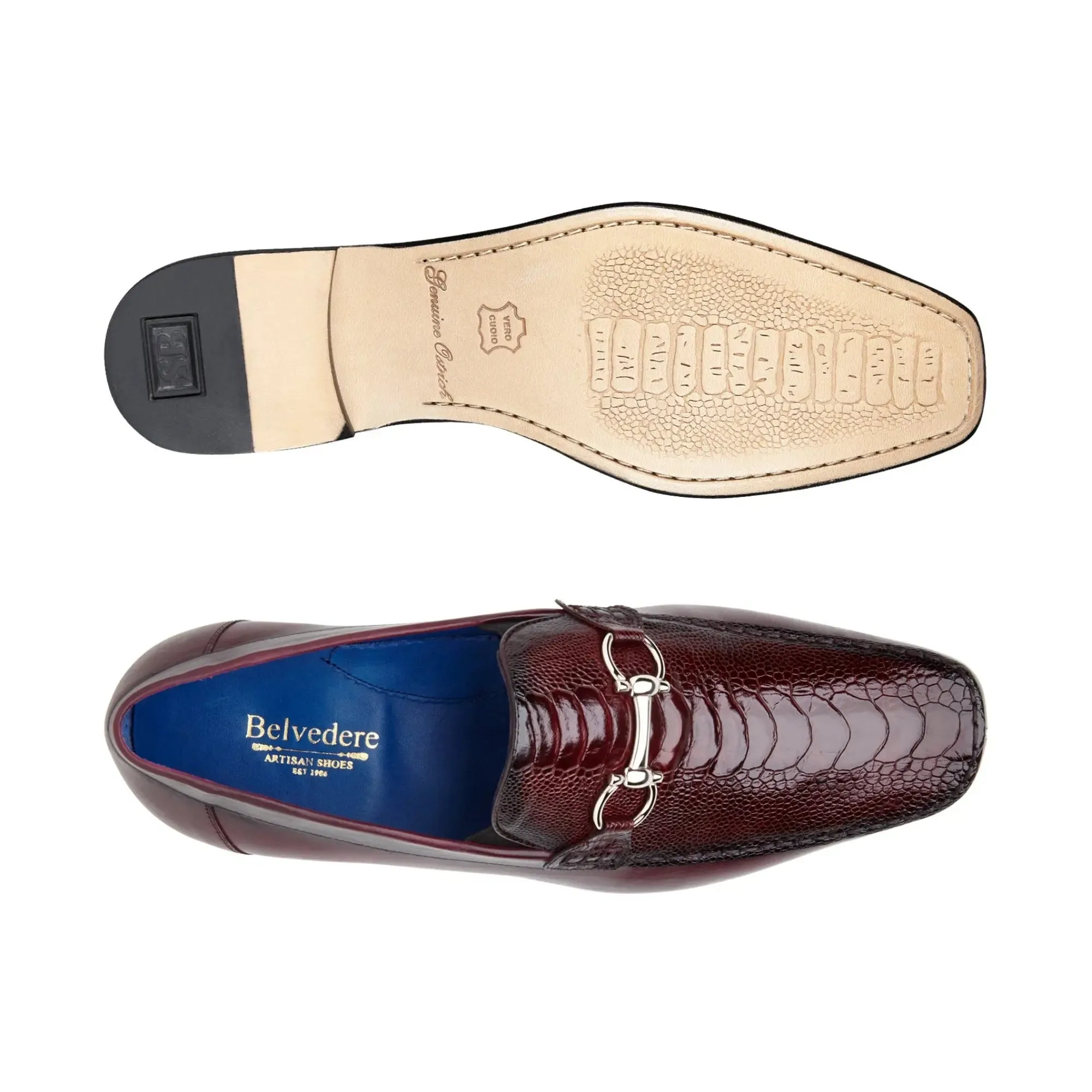 Belvedere Bruno in Dark Burgundy Genuine Ostrich Leg and Italian Calf Loafers