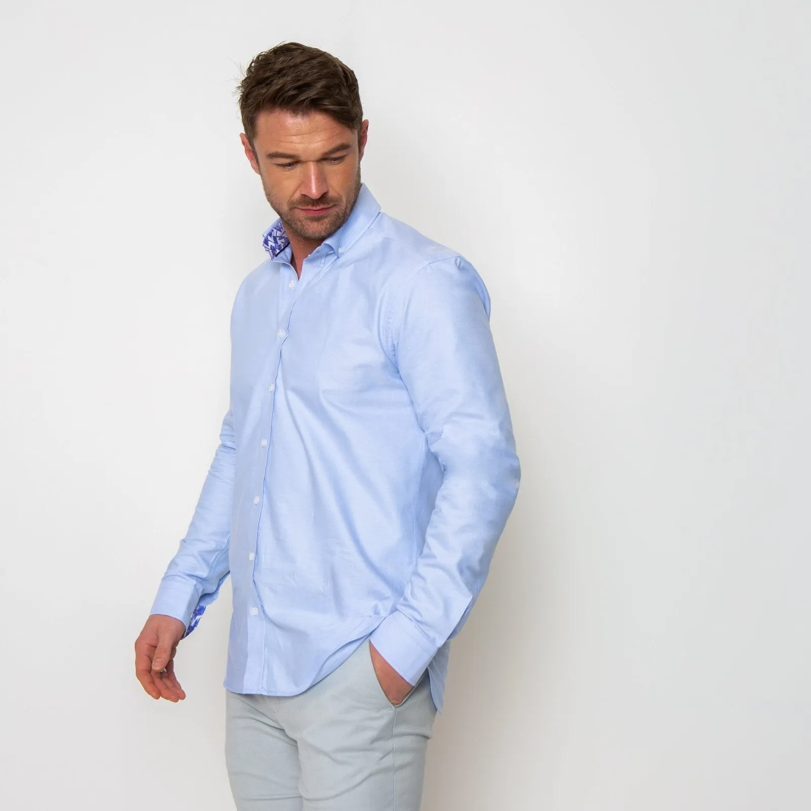 Blue Oxford with Shattered Shards Accents Button-Down Shirt