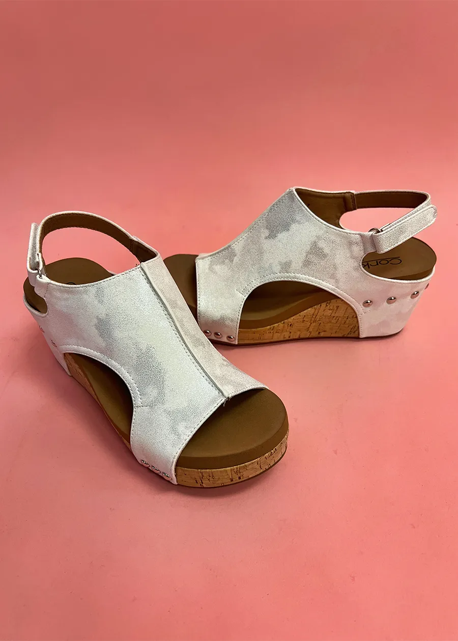 Carley White Metallic Wedge