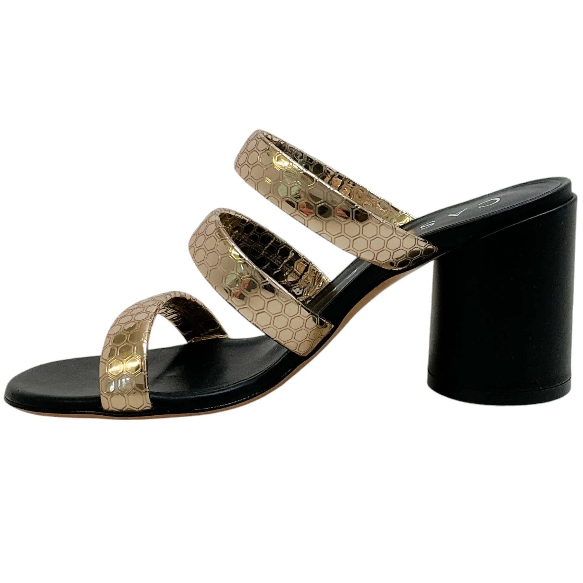 Casadei Gold / Black Block Heel Sandals