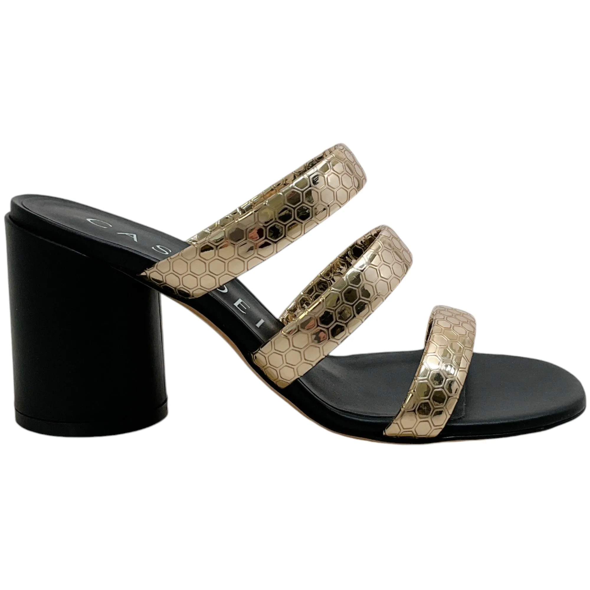 Casadei Gold / Black Block Heel Sandals