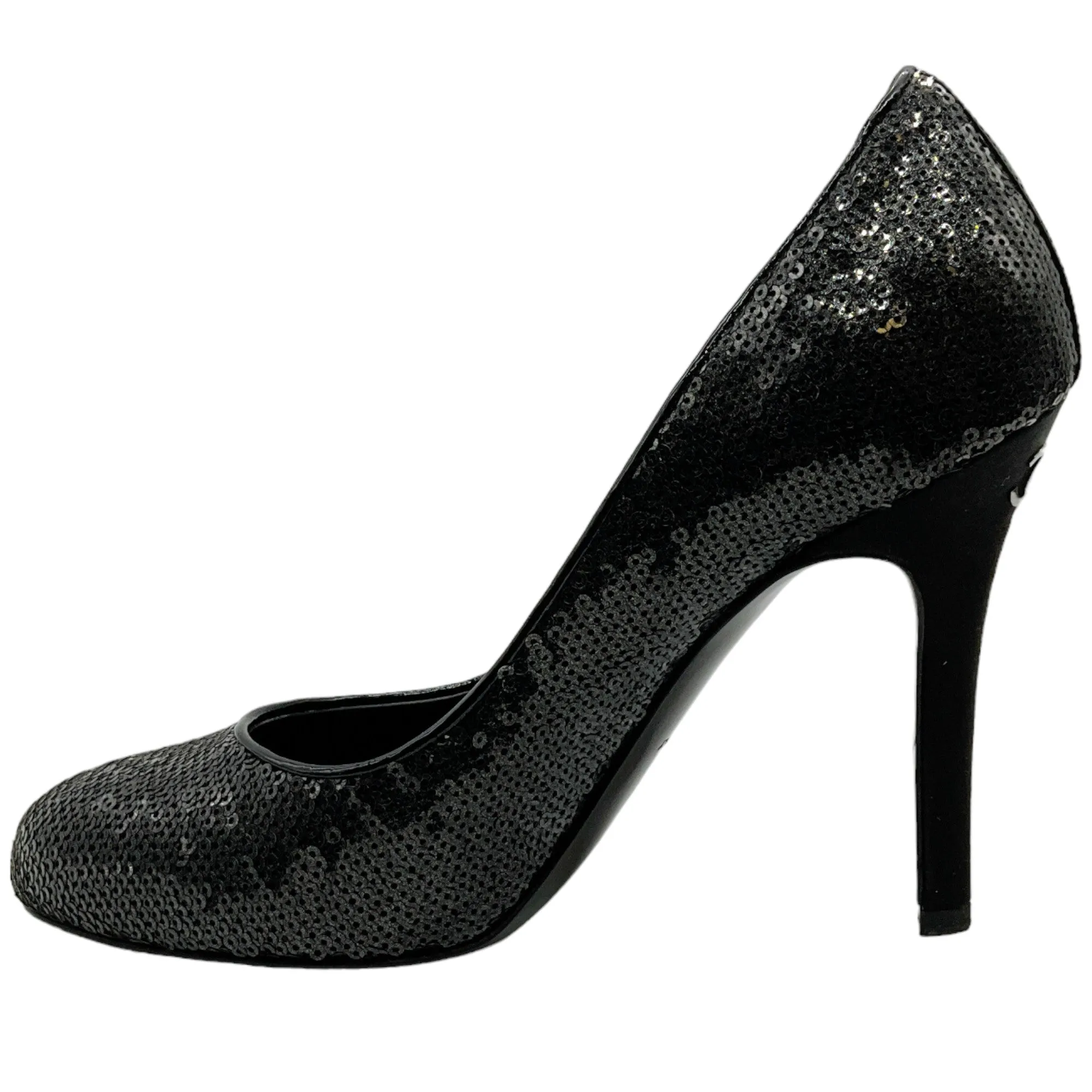 Chanel Black Sequined Pumps With Logo Heel