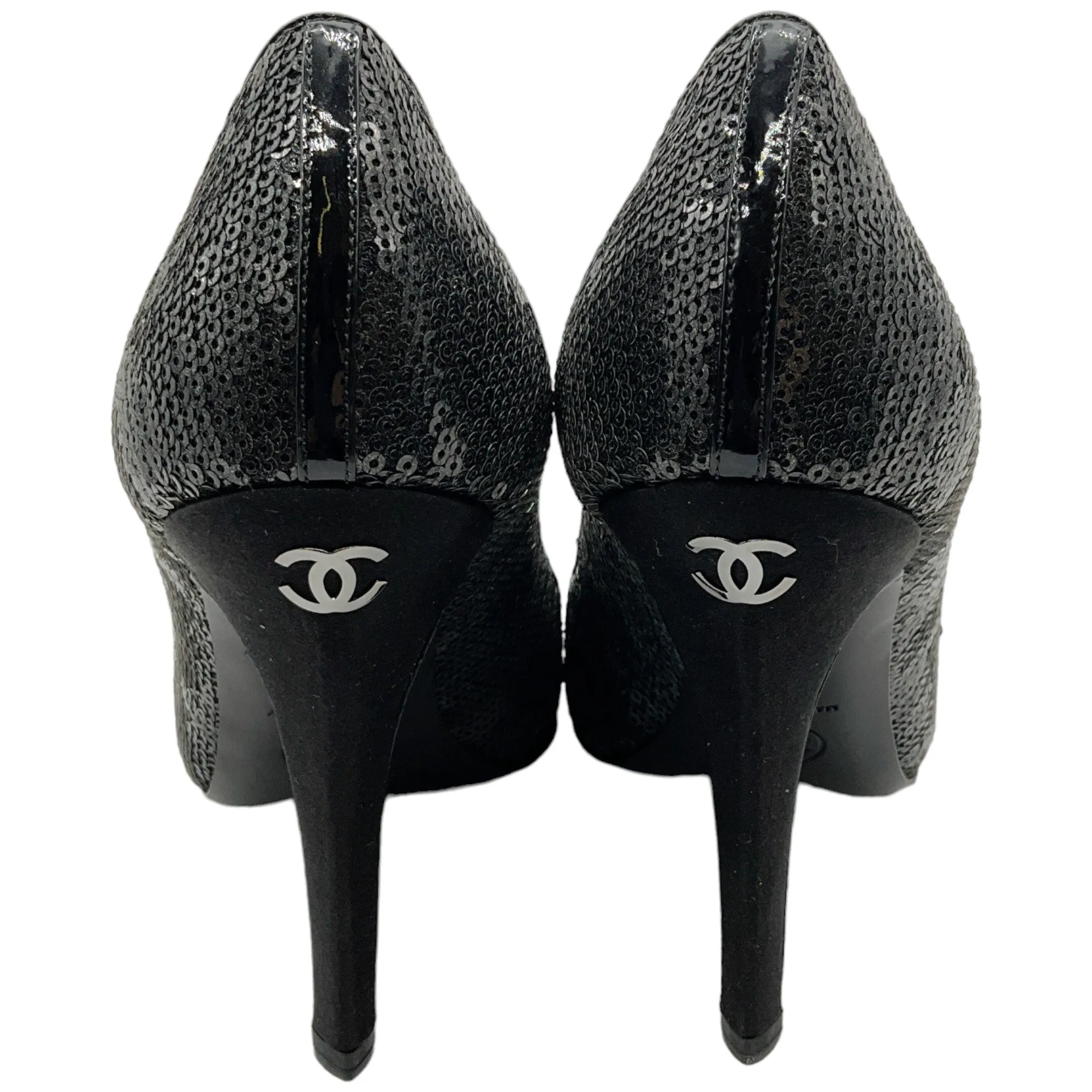 Chanel Black Sequined Pumps With Logo Heel