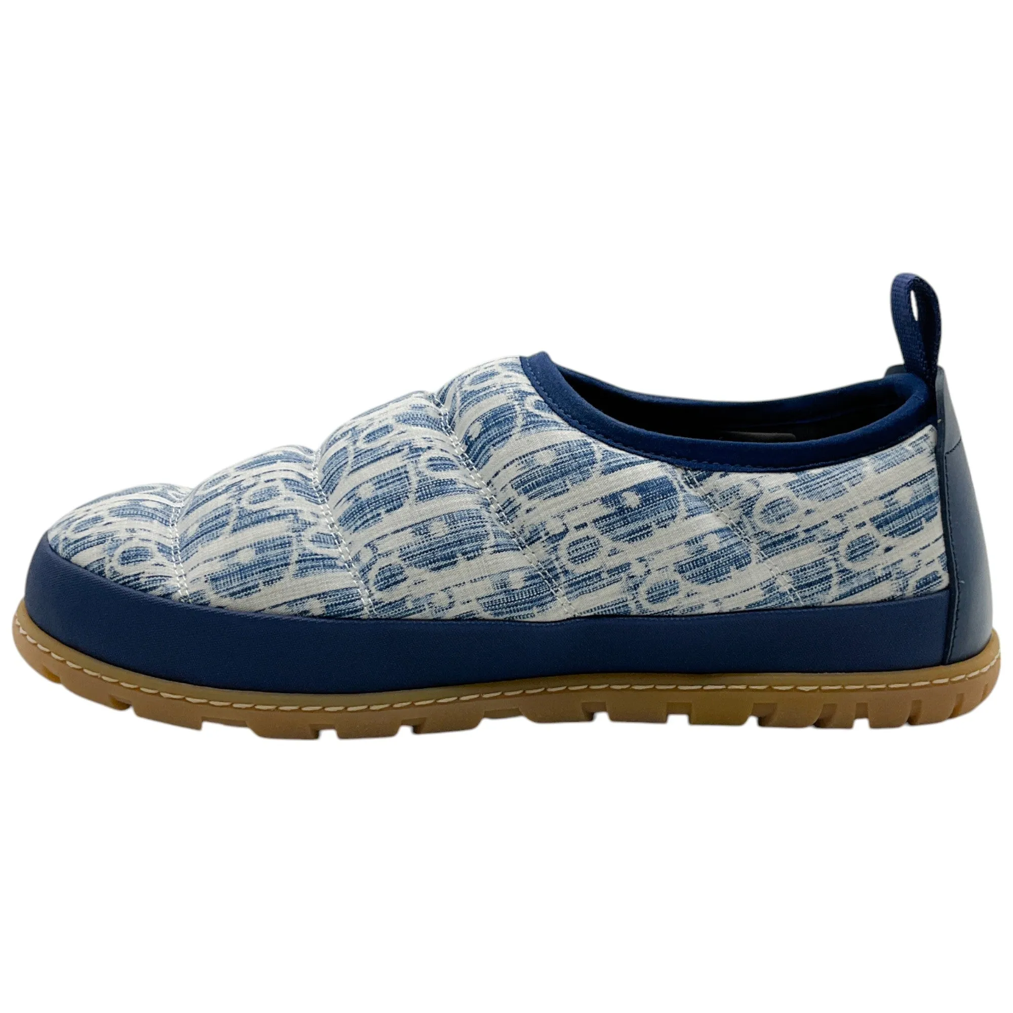 Christian Dior Blue / White Quilted Logo Slip On Clogs