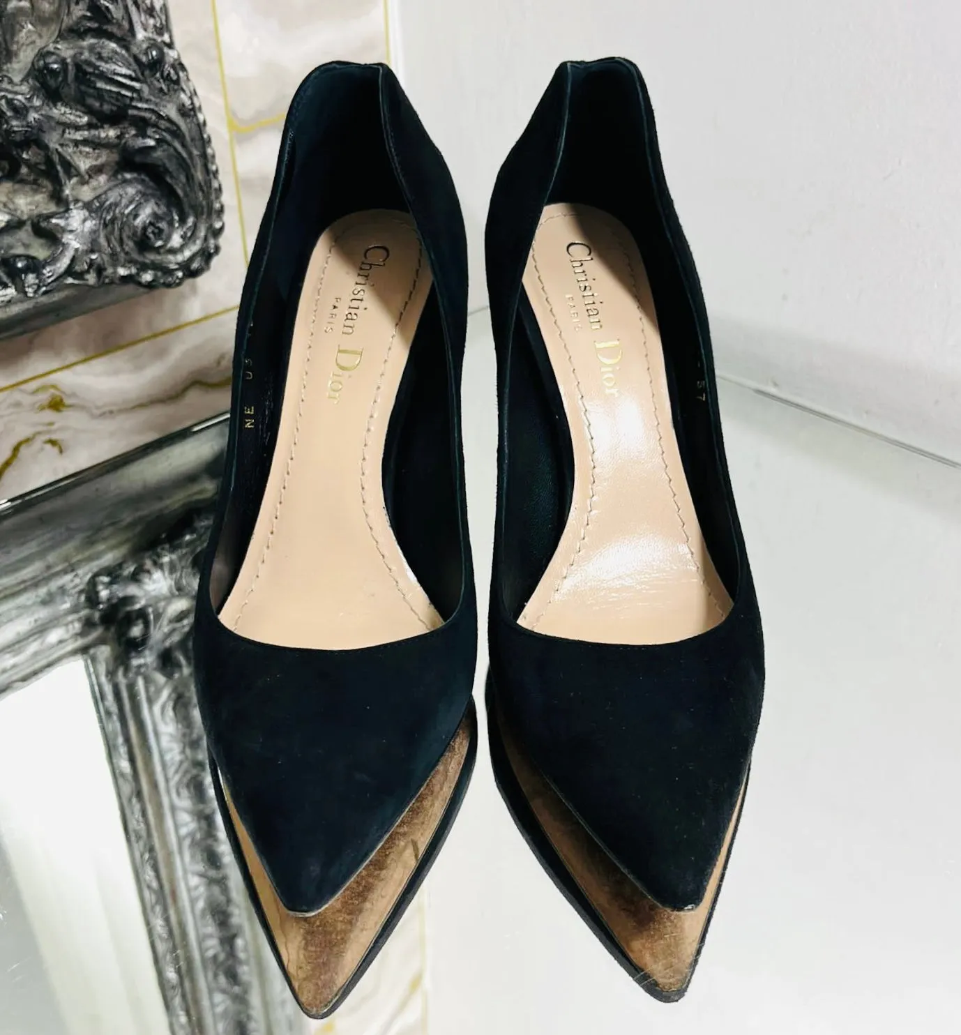 Christian Dior Stud Embellished Suede Pumps. Size 37