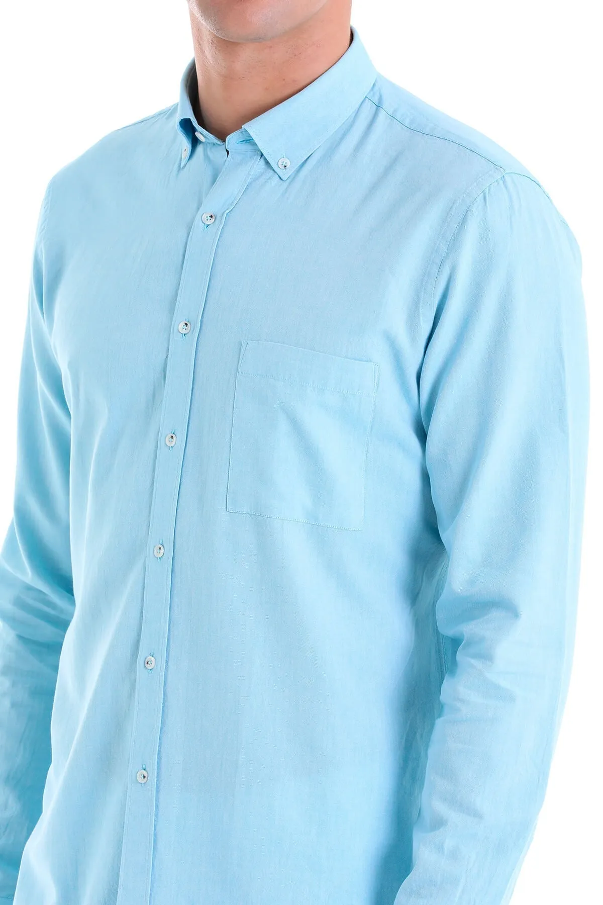 Comfort Fit Long Sleeve Oxford Cotton Turquoise Casual Shirt