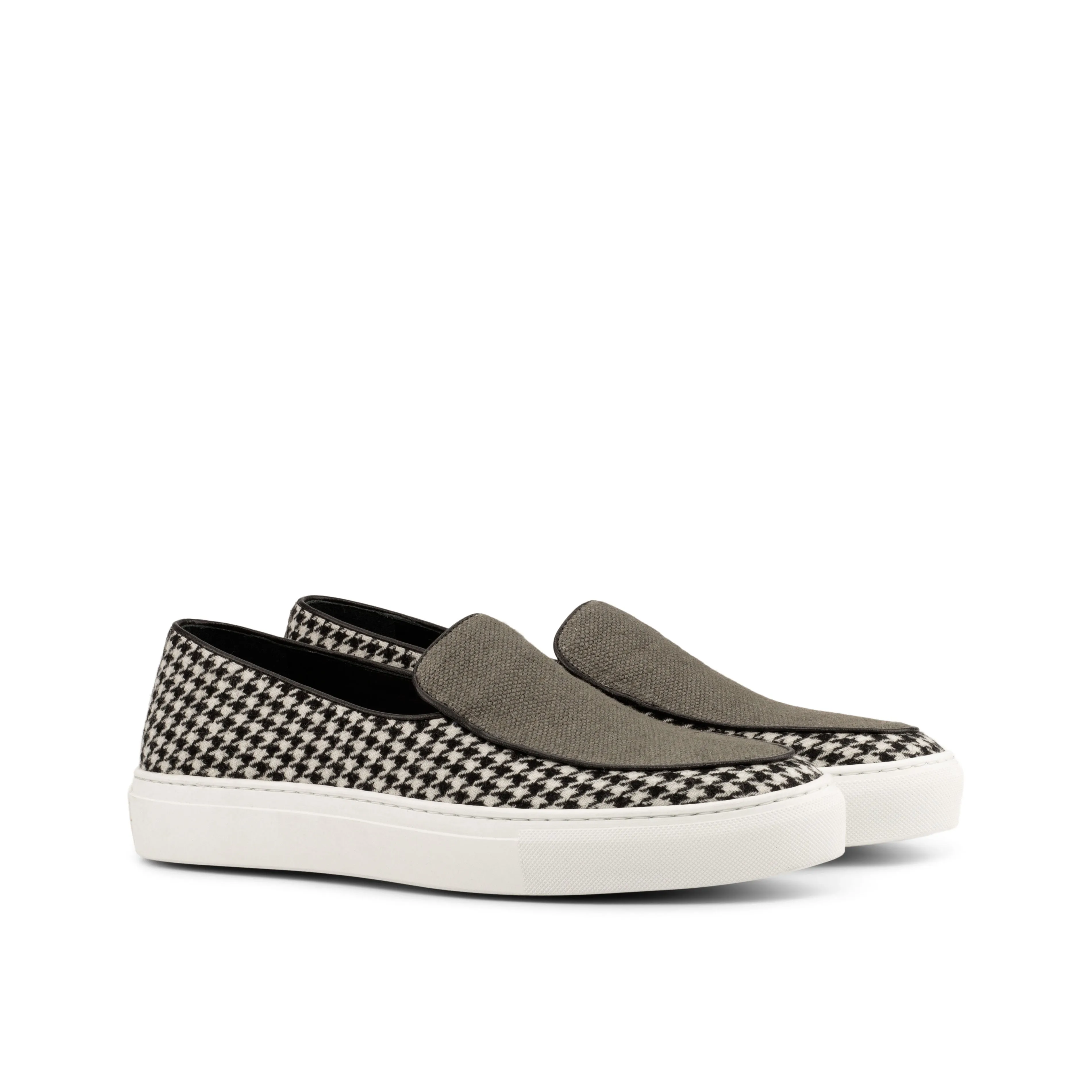 DapperFam King in Houndstooth / Grey Men's Linen & Sartorial Belgian Sneaker