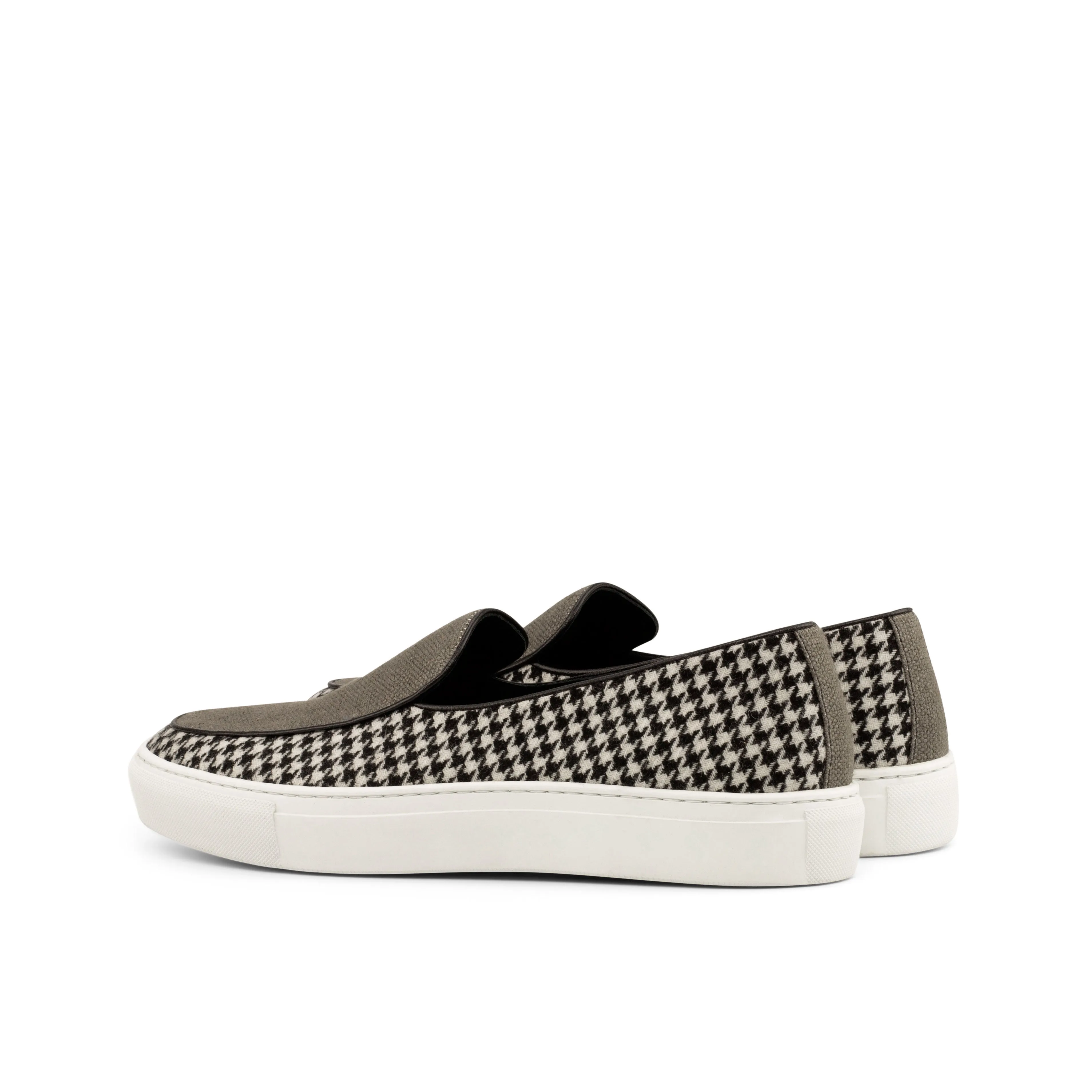 DapperFam King in Houndstooth / Grey Men's Linen & Sartorial Belgian Sneaker