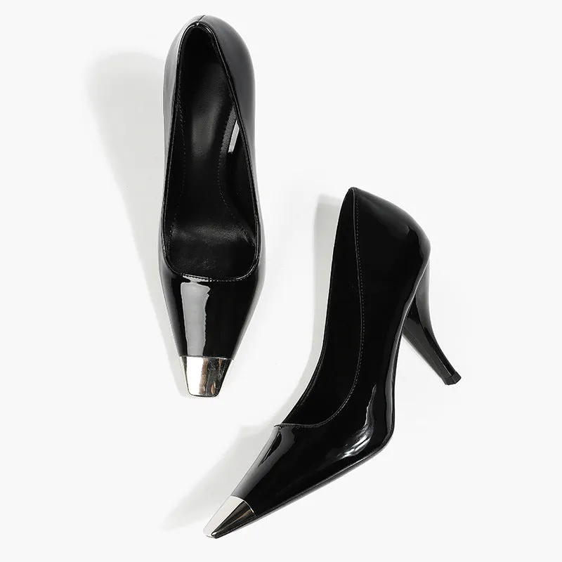 DEANWANGK  In Stock!  Summer Pu Caiying Same Style European and American Black and Hollow at the Back Square Toe Sexy Stiletto Heel High Heels Sandals for Women