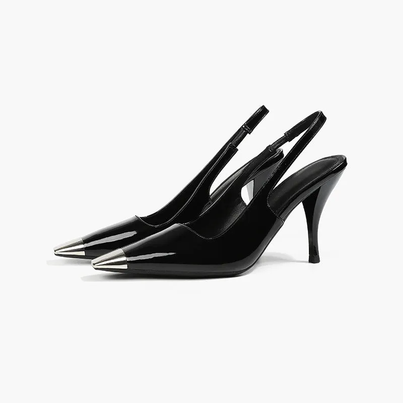 DEANWANGK  In Stock!  Summer Pu Caiying Same Style European and American Black and Hollow at the Back Square Toe Sexy Stiletto Heel High Heels Sandals for Women