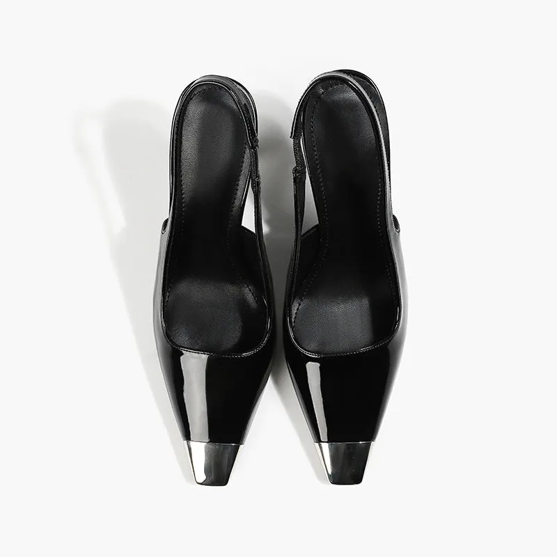 DEANWANGK  In Stock!  Summer Pu Caiying Same Style European and American Black and Hollow at the Back Square Toe Sexy Stiletto Heel High Heels Sandals for Women