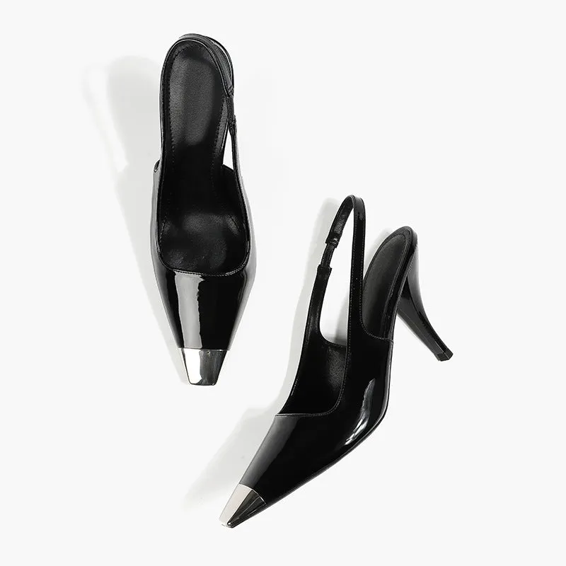 DEANWANGK  In Stock!  Summer Pu Caiying Same Style European and American Black and Hollow at the Back Square Toe Sexy Stiletto Heel High Heels Sandals for Women