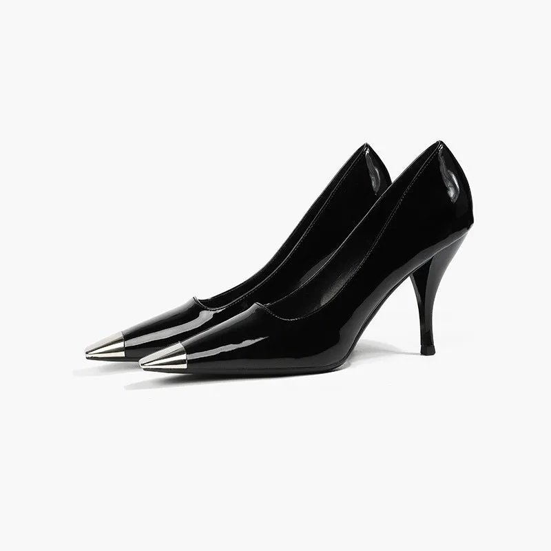 DEANWANGK  In Stock!  Summer Pu Caiying Same Style European and American Black and Hollow at the Back Square Toe Sexy Stiletto Heel High Heels Sandals for Women