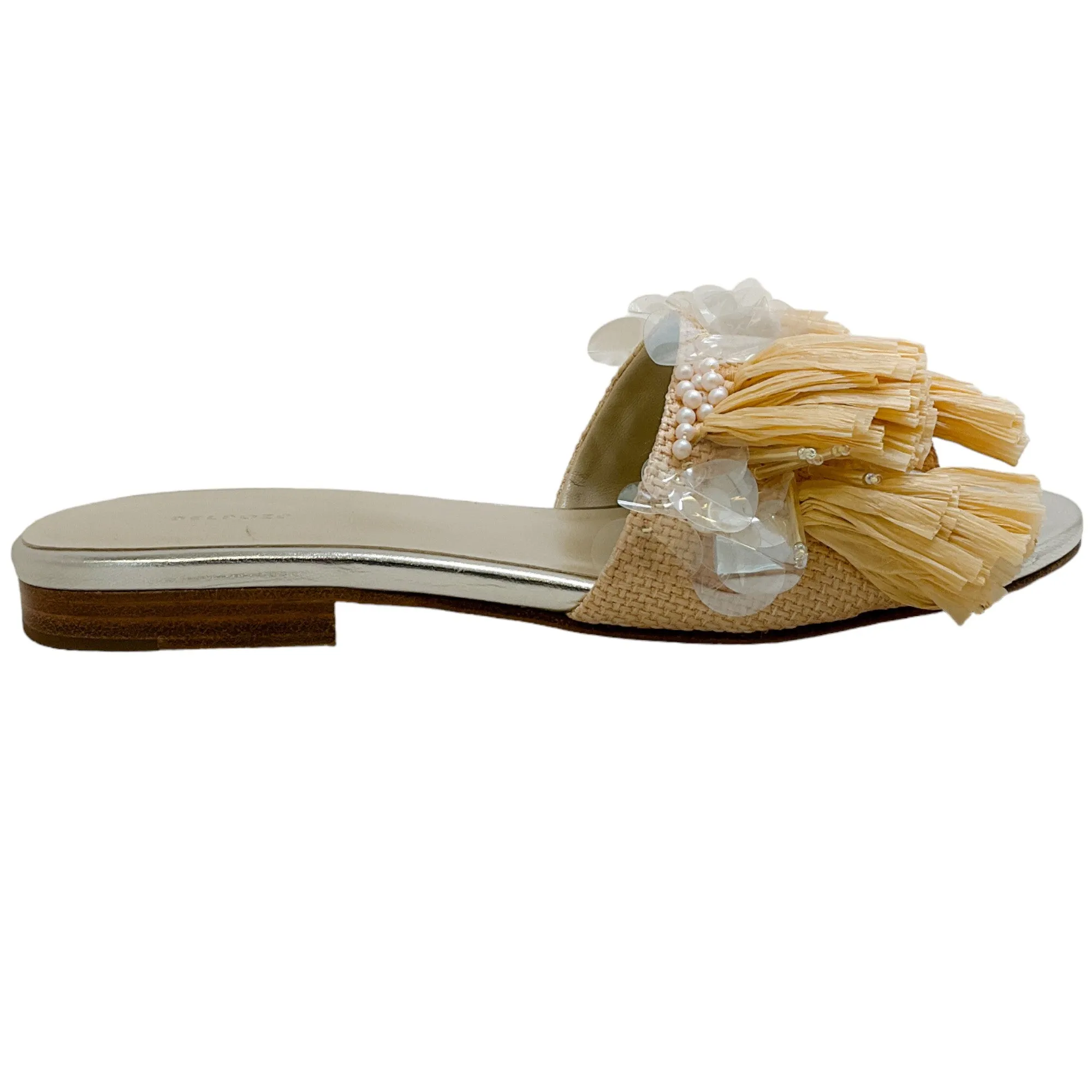 Delpozo Raffia Slide Sandals with Pailettes and Pearls