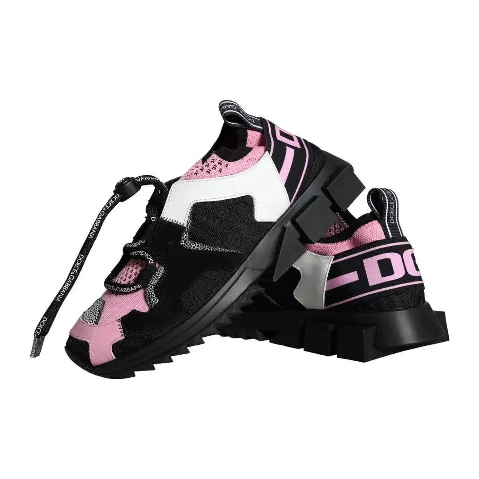 Dolce & Gabbana Black Pink Mesh Sorrento Trekking Sneakers Shoes