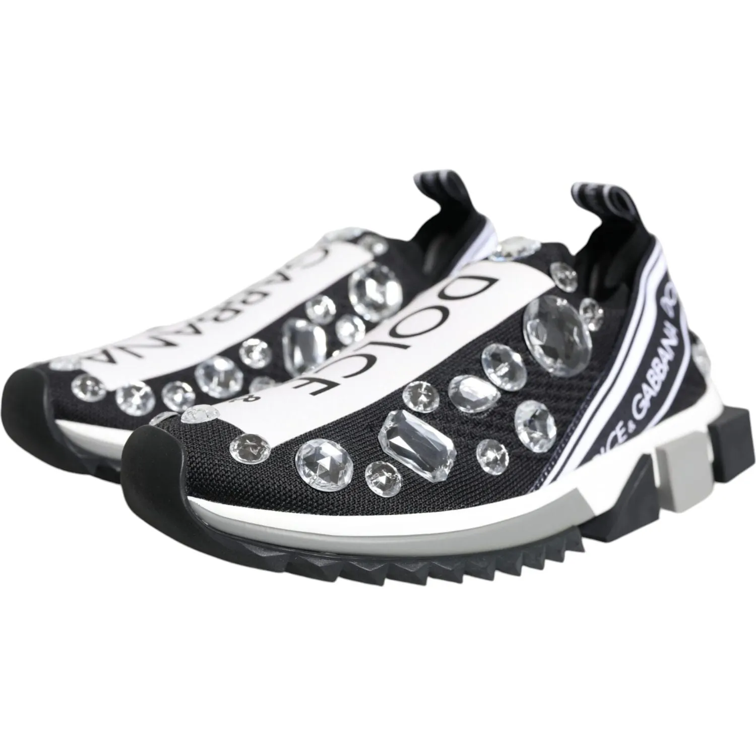 Dolce & Gabbana Black Sorrento Crystals Low Top Sneakers Shoes