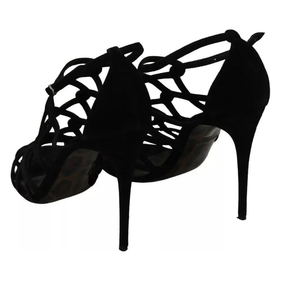 Dolce & Gabbana Black Suede Ankle Strap Stiletto Shoes