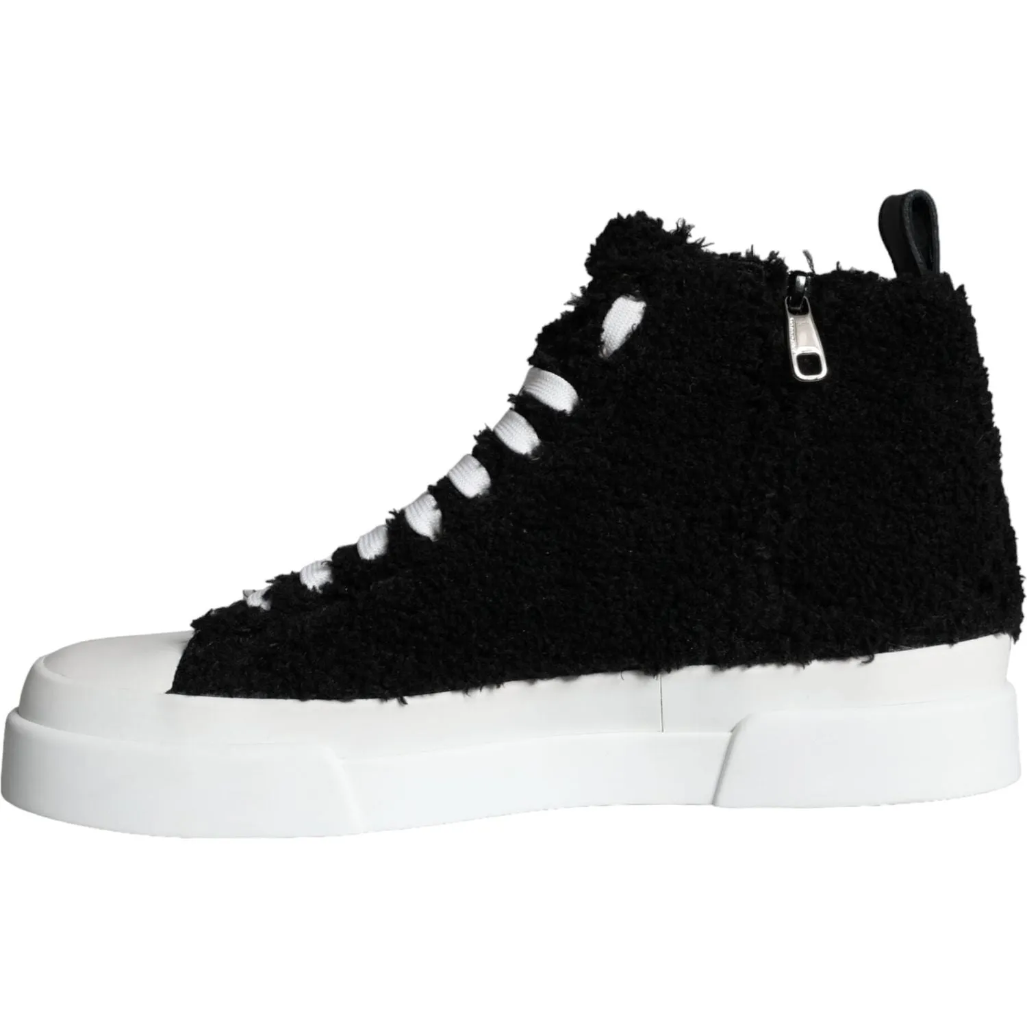 Dolce & Gabbana Black White Fur Logo High Top Sneaker Shoes