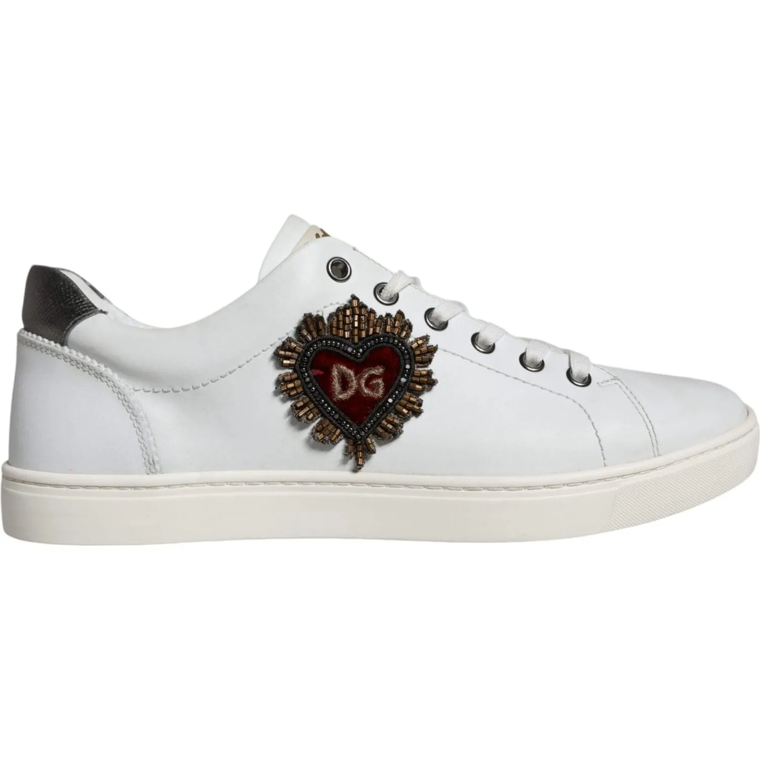 Dolce & Gabbana White Leather Heart Low Top Casual Sneakers Shoes