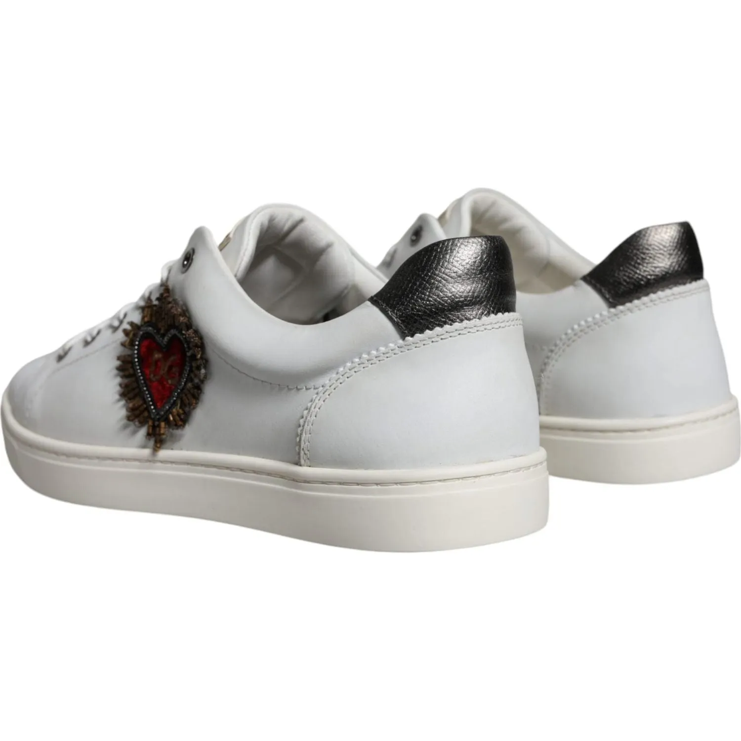 Dolce & Gabbana White Leather Heart Low Top Casual Sneakers Shoes