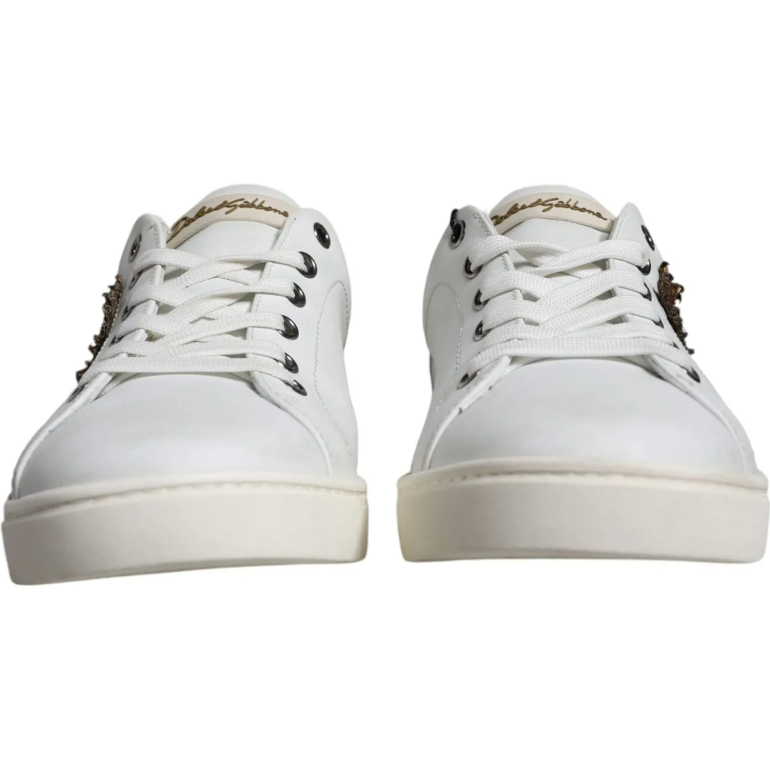 Dolce & Gabbana White Leather Heart Low Top Casual Sneakers Shoes