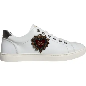 Dolce & Gabbana White Leather Heart Low Top Casual Sneakers Shoes