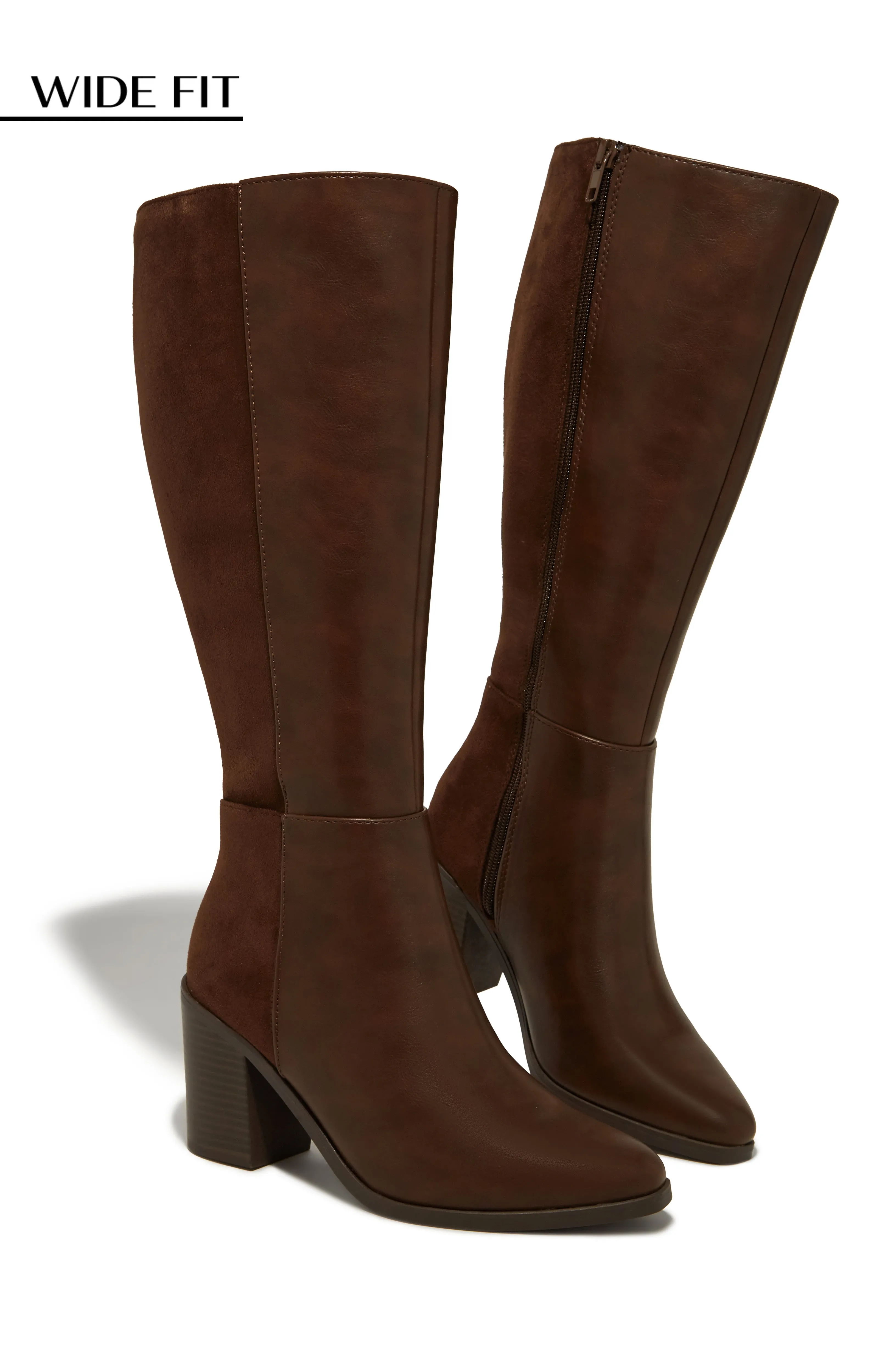 Draya Wide Fit Block Heel Boots - Brown