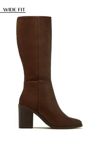 Draya Wide Fit Block Heel Boots - Brown