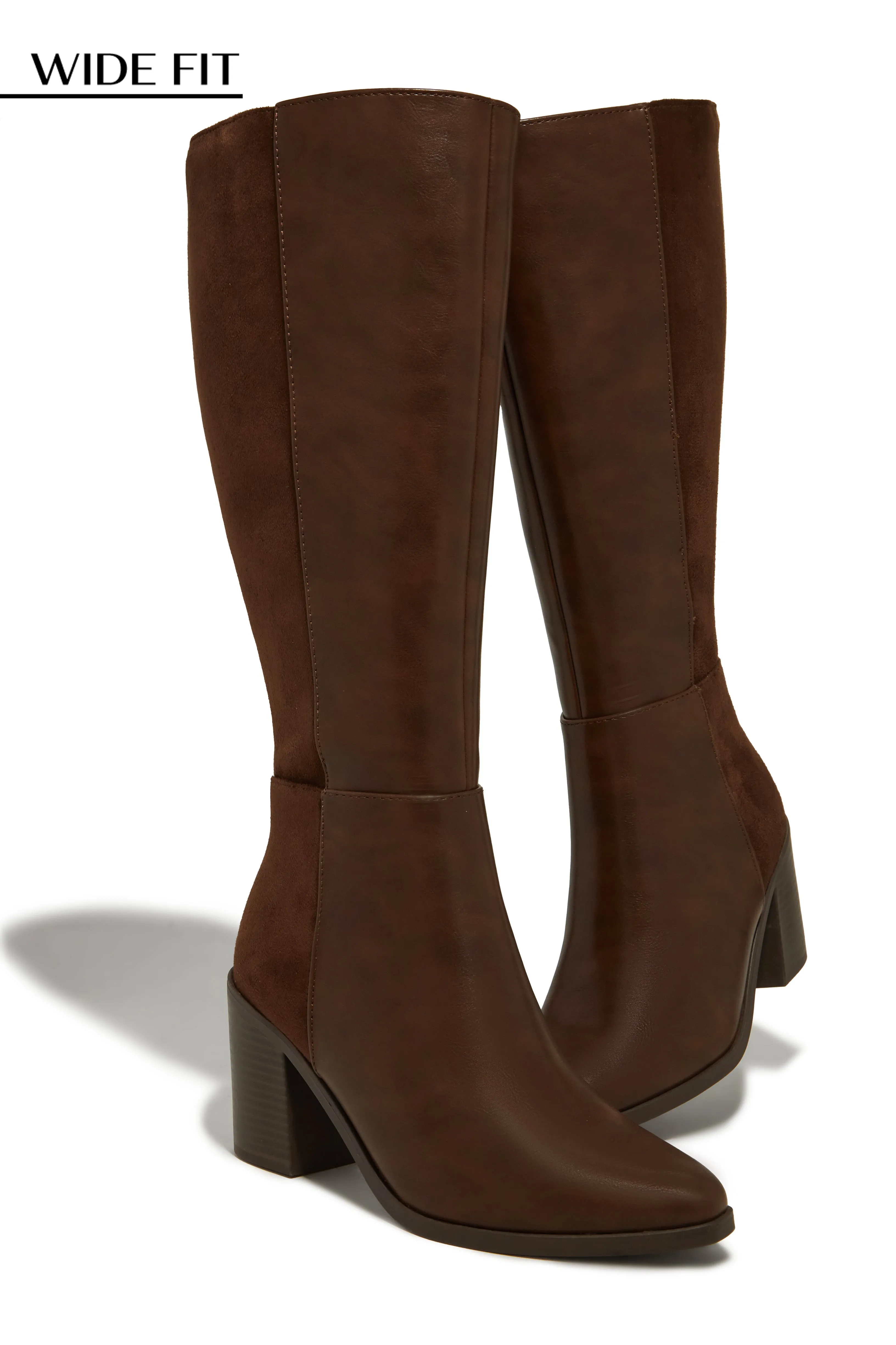 Draya Wide Fit Block Heel Boots - Brown