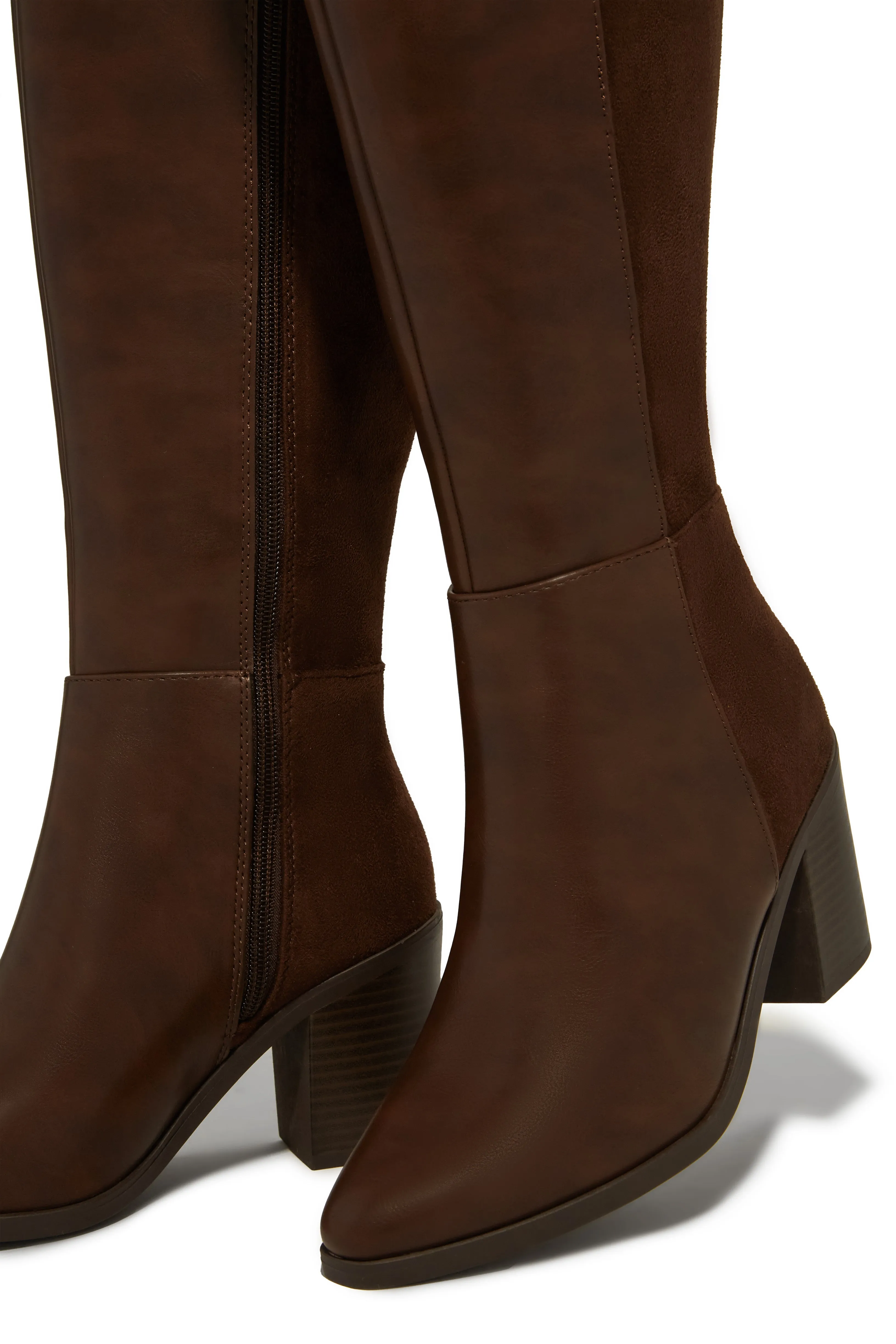 Draya Wide Fit Block Heel Boots - Brown