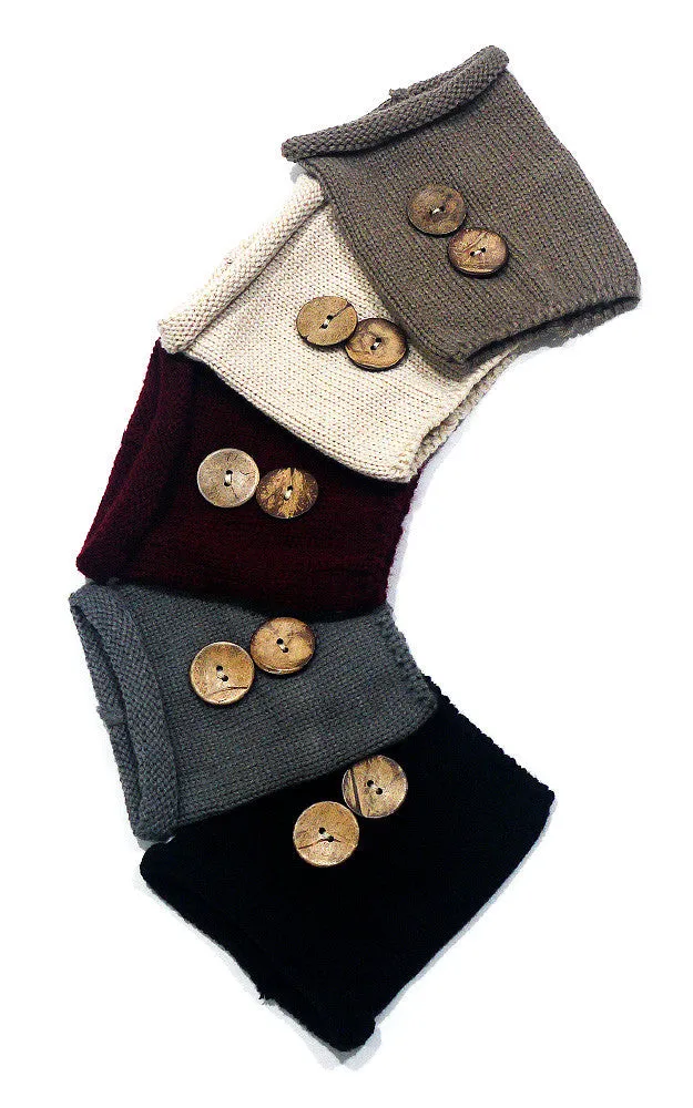 EABC4023 Burgundy Big Button Knit Boots Cuffs