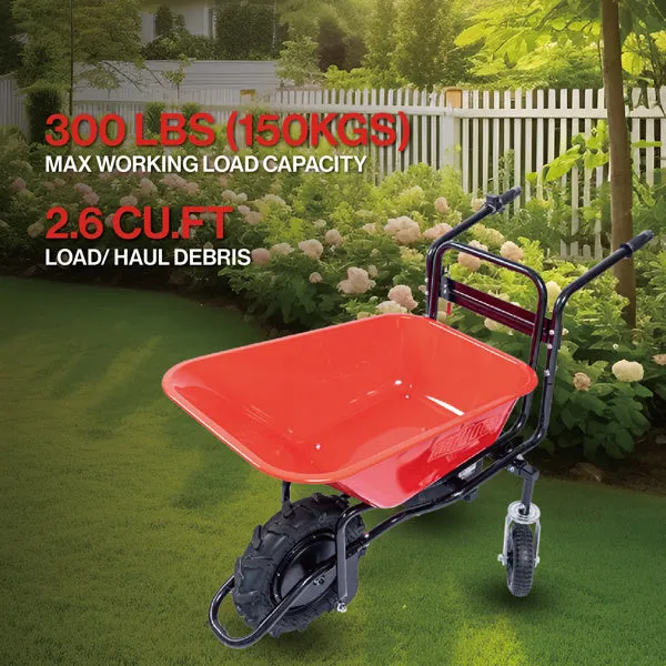 Electric Wheelbarrow with 24v Motor, 330 lb Capacity, Heavy-Duty Tires