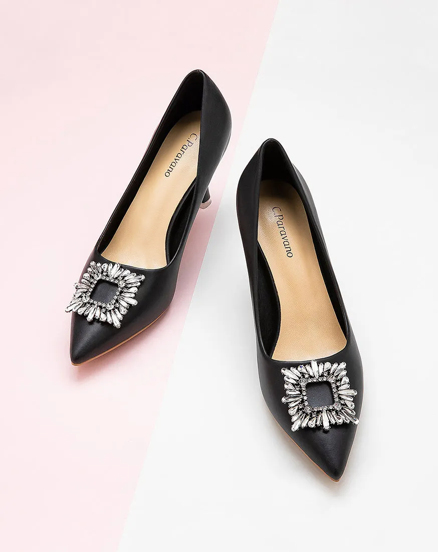 Embellished Leather Pumps Black