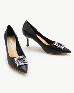 Embellished Leather Pumps Black