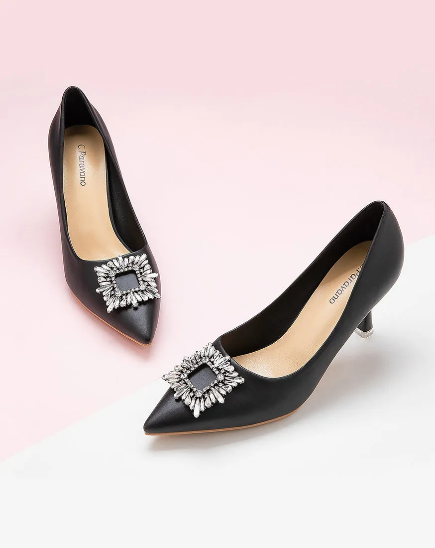 Embellished Leather Pumps Black