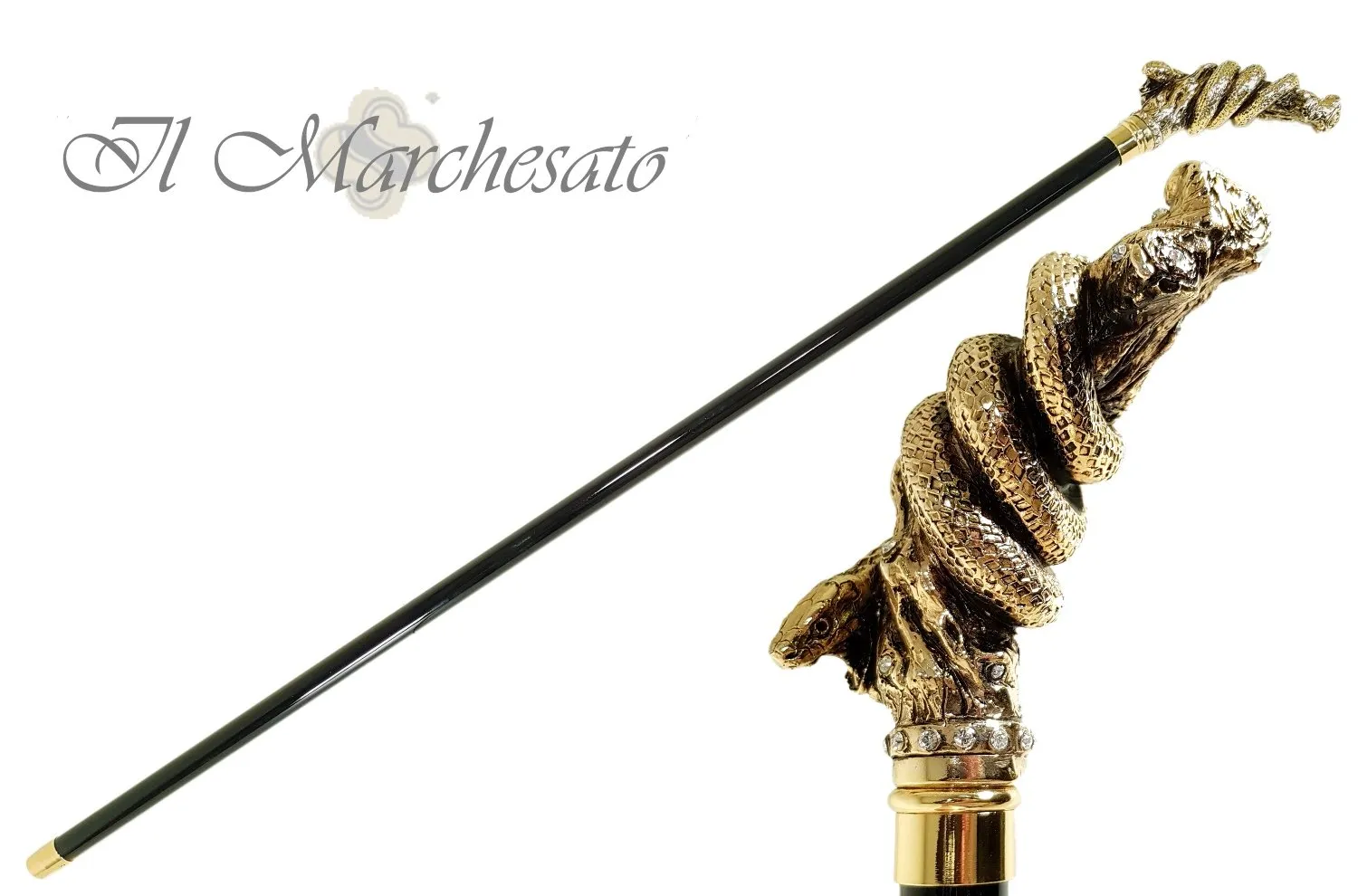 Fantastic Gold Plated Snake Embellished With Crystals - Walking Cane