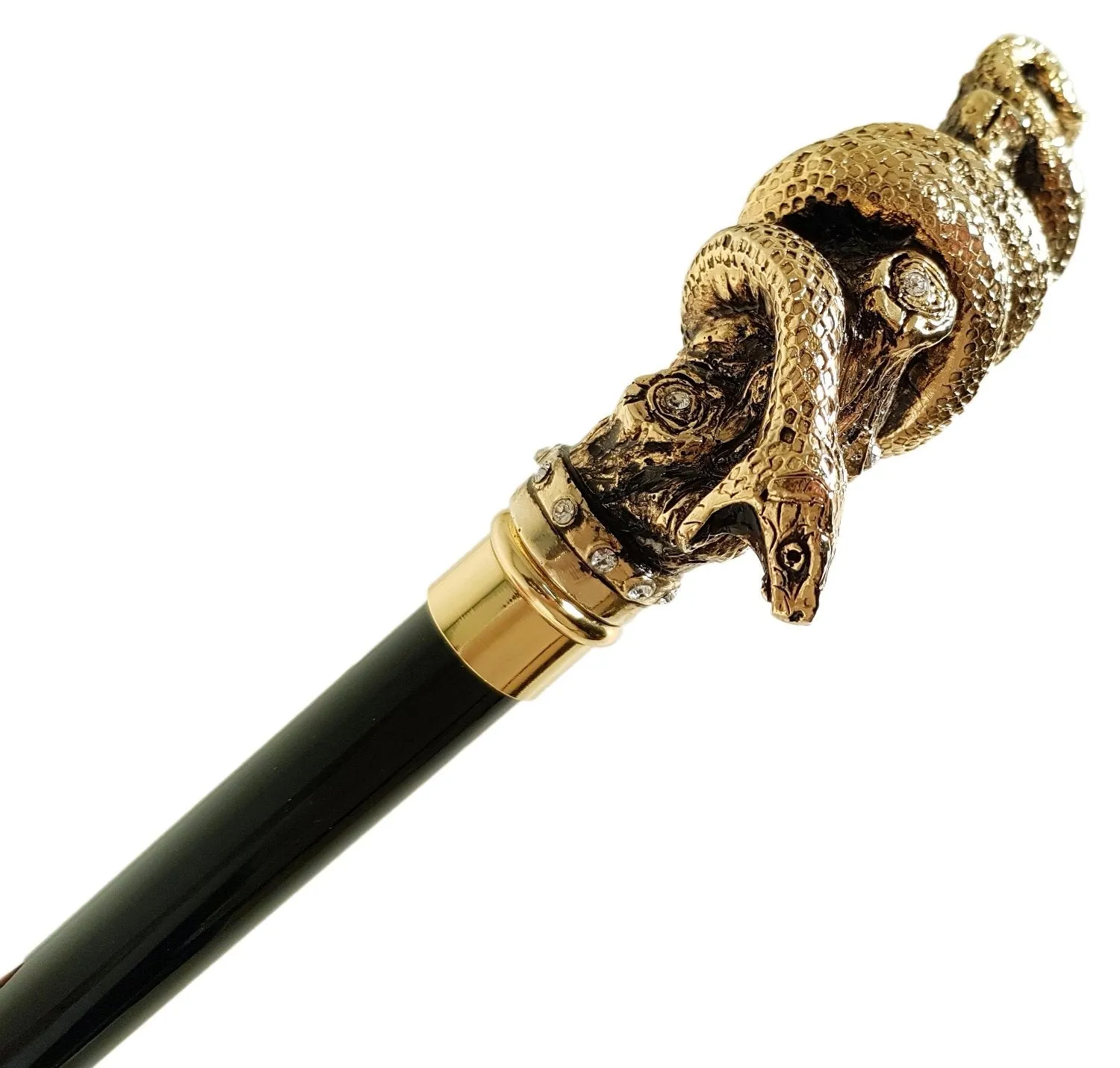 Fantastic Gold Plated Snake Embellished With Crystals - Walking Cane