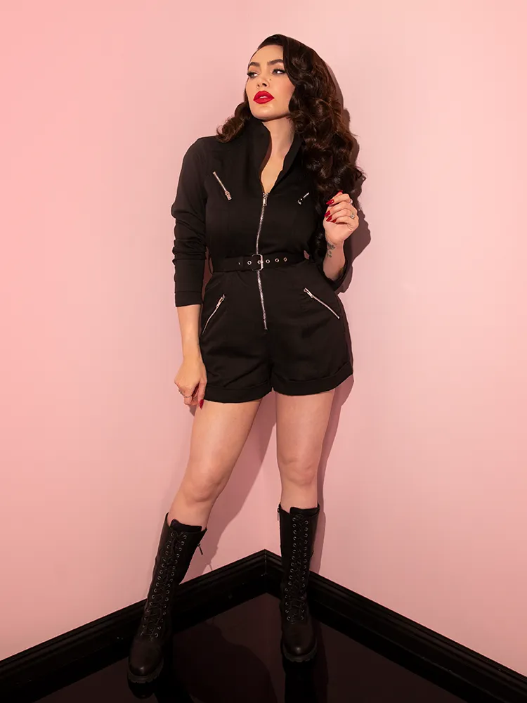 FINAL SALE - Pussycat Jumpsuit Romper in Black - Vixen by Micheline Pitt