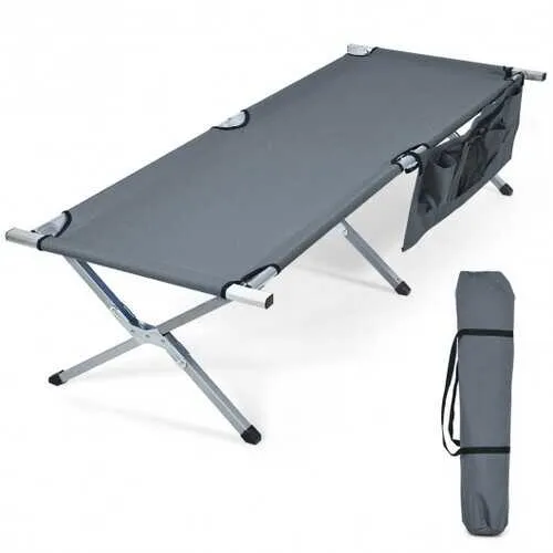 Folding Camping Cot Heavy-duty Camp Bed with Carry Bag-Gray