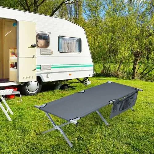 Folding Camping Cot Heavy-duty Camp Bed with Carry Bag-Gray