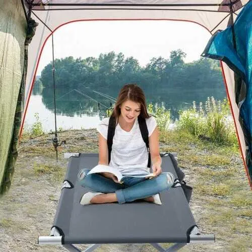 Folding Camping Cot Heavy-duty Camp Bed with Carry Bag-Gray