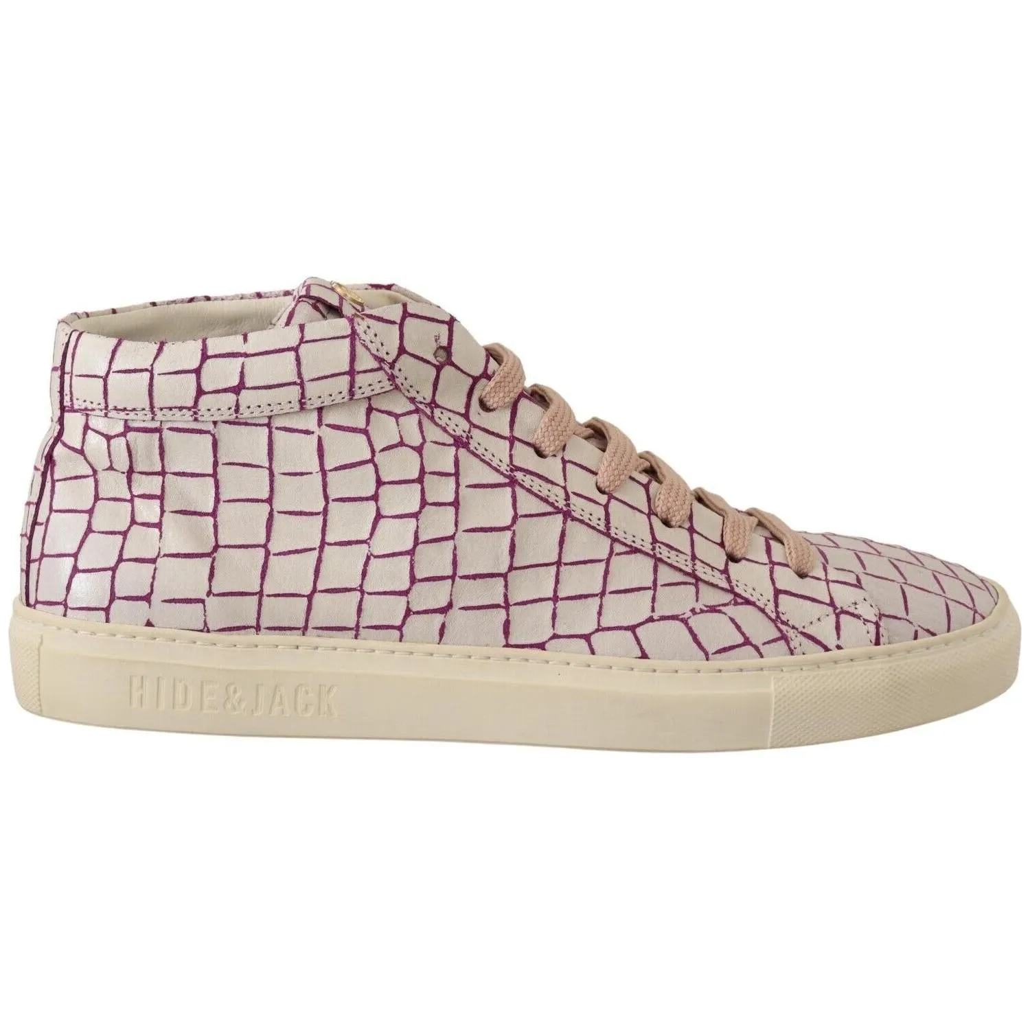 HIDE & JACK Chic White & Burgundy Mid-Cut Leather Sneakers