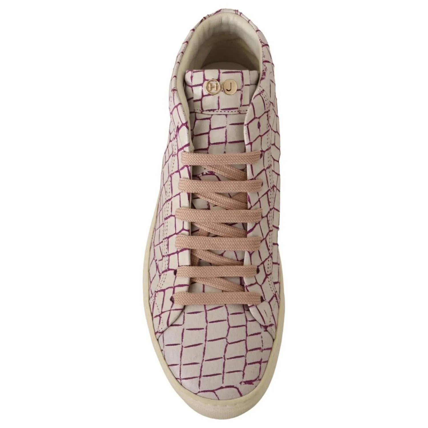 HIDE & JACK Chic White & Burgundy Mid-Cut Leather Sneakers