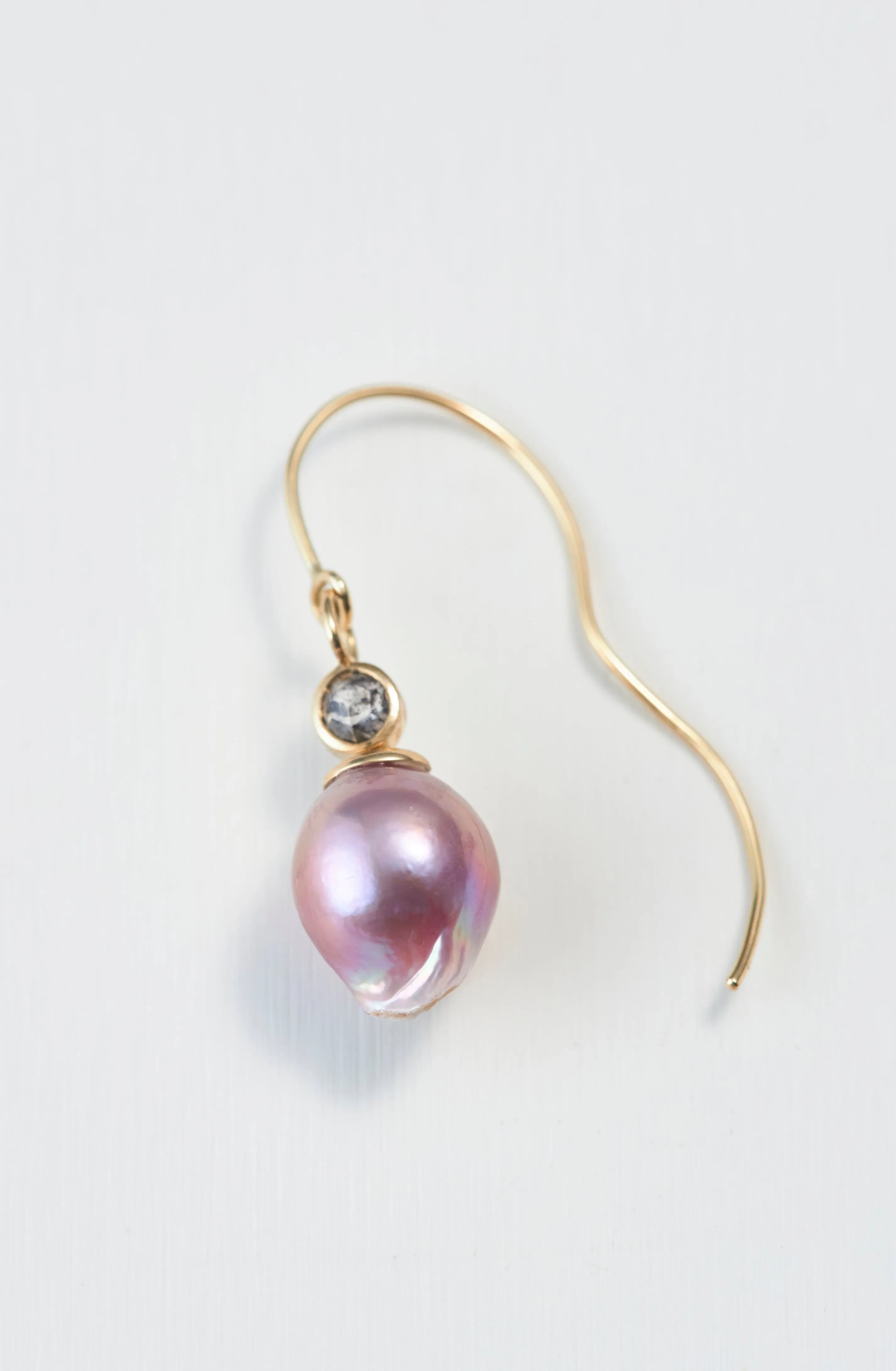 Lavender Pearl and Salt&pepper diamond Single Earring